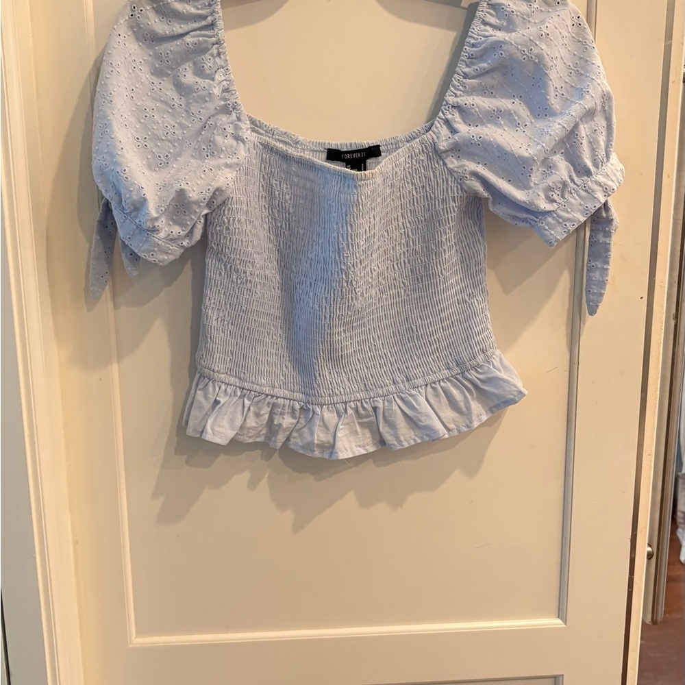 Forever 21 Blue Smocked Ruffled Blouse Size small